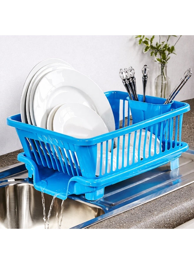 Dunekart 3-in-1 Kitchen Dish Rack Organizer, Compact Drainer with Washing Basket, Space Saving Drying Stand for Small Kitchens Sink Counter - Blue - Image 2